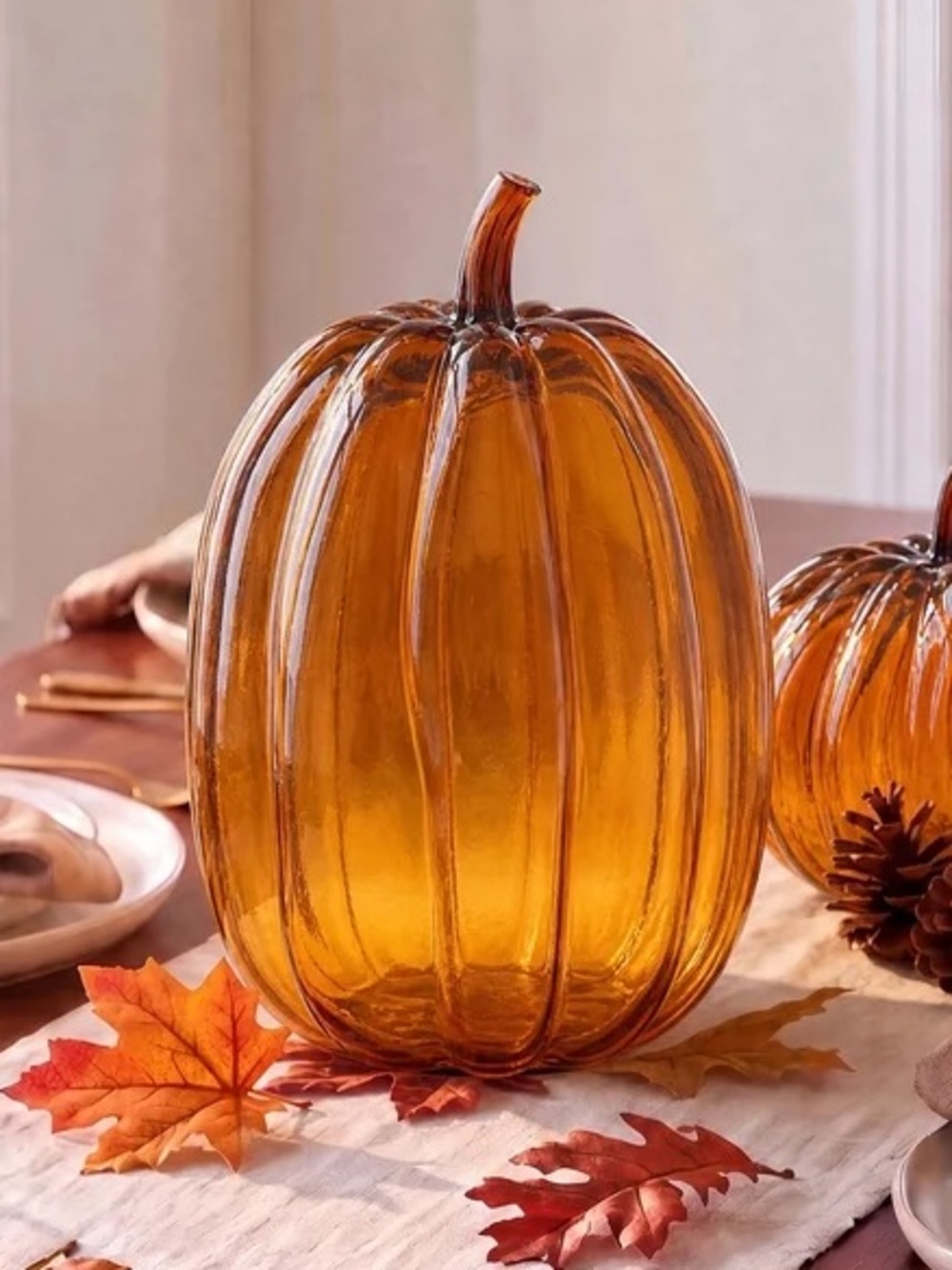My Texas House Fall Tall Glass Pumpkin Tabletop Decoration, Orange, 9.5"